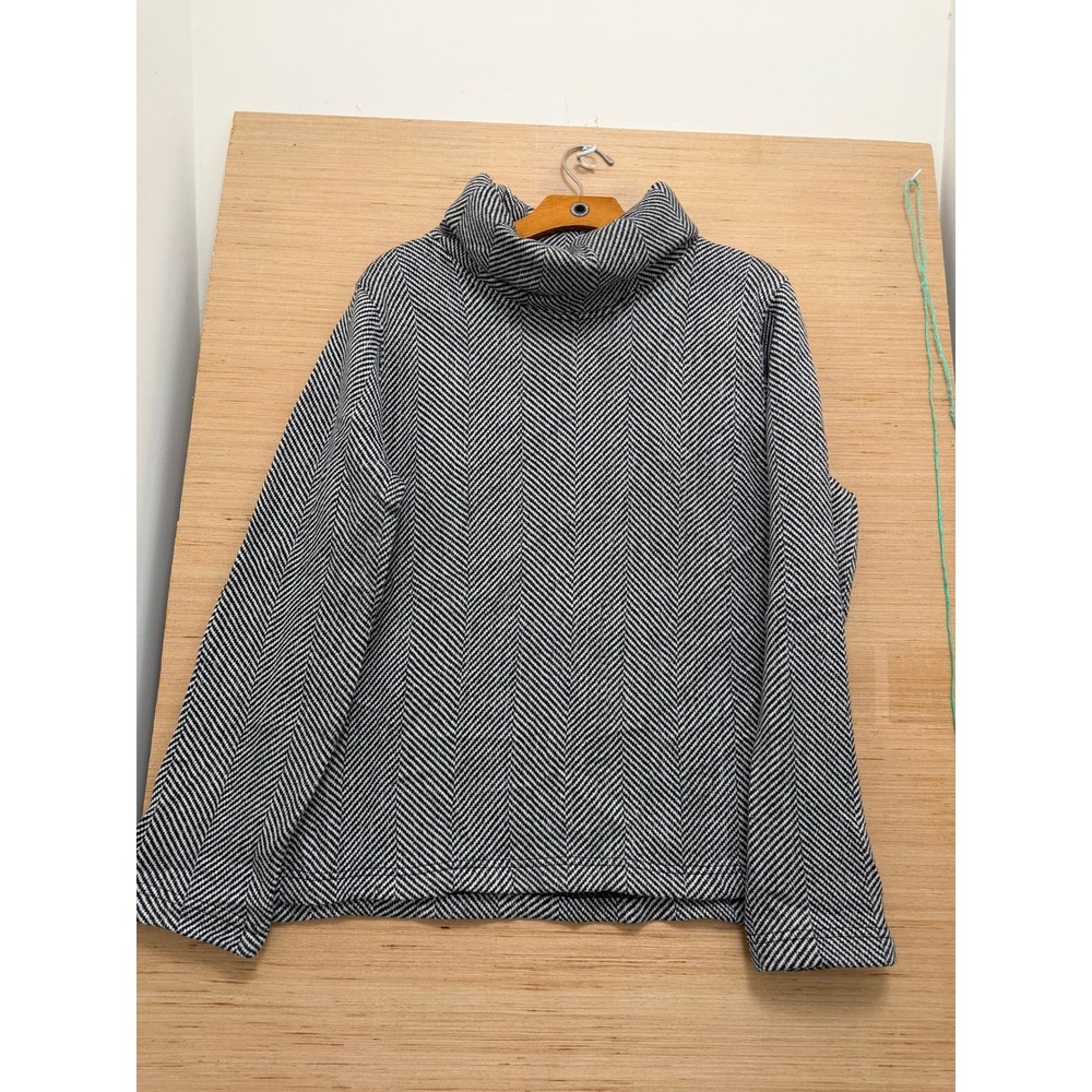 J.Crew Black White Herringbone Cowl Neck Knit Pullover Sweater XL